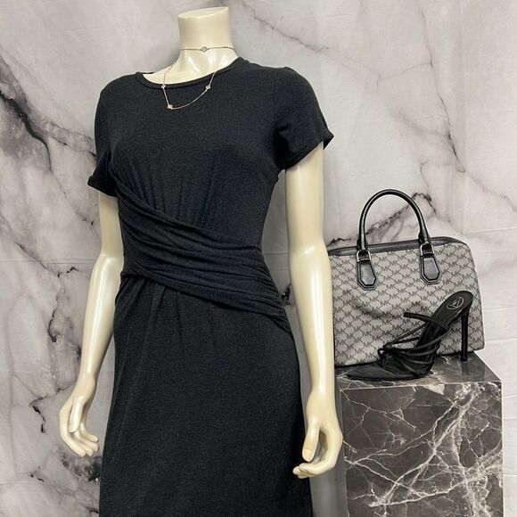 Anthropology dress charcoal, short sleeve mid length - Picture 3 of 8